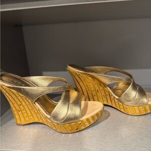 Casadei Gold Leather Wedge Size 9.  Made In Italy